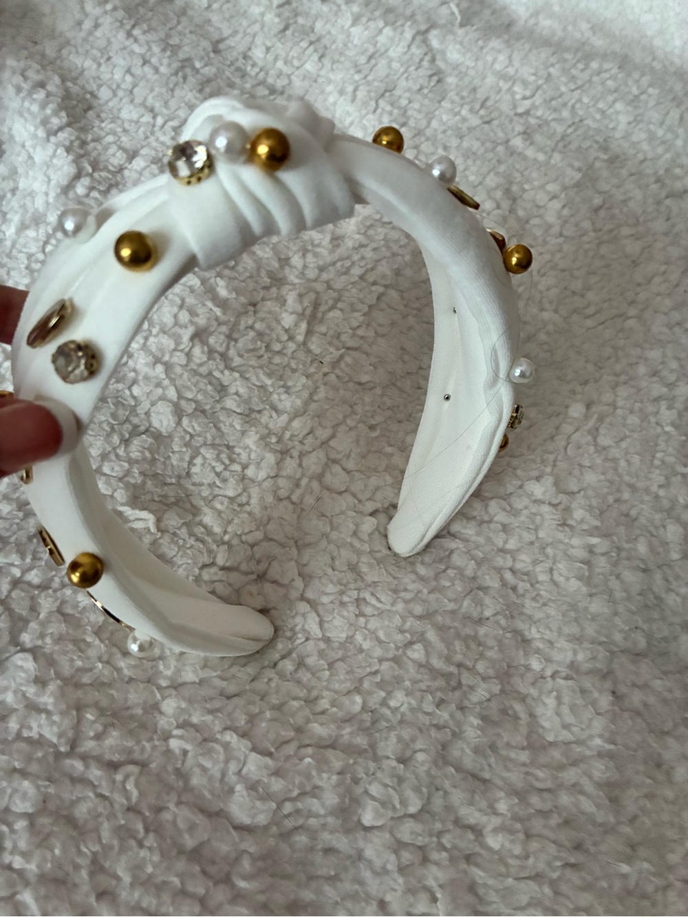 Embellished White Headband with Football Motif